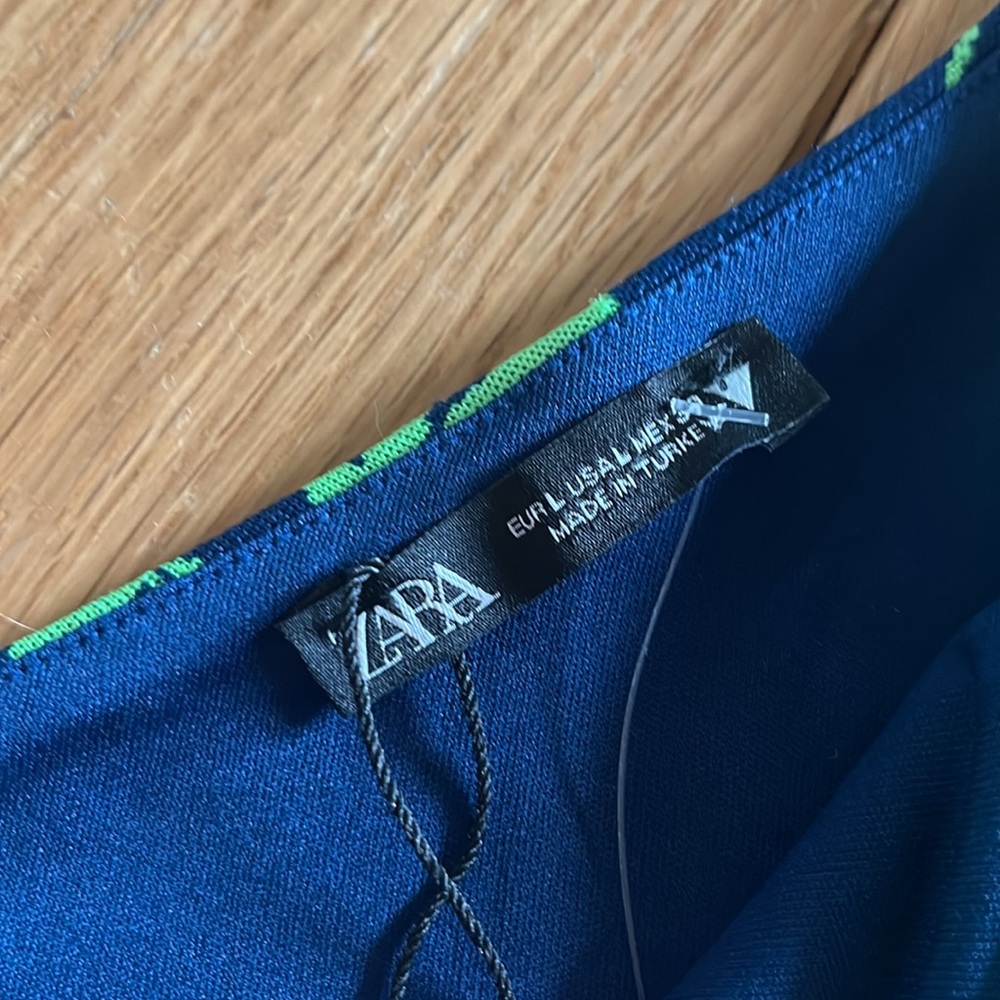 ZARA Jacquard top with asymmetric neckline and strap Blue Green Crop Top Large - Picture 12 of 15